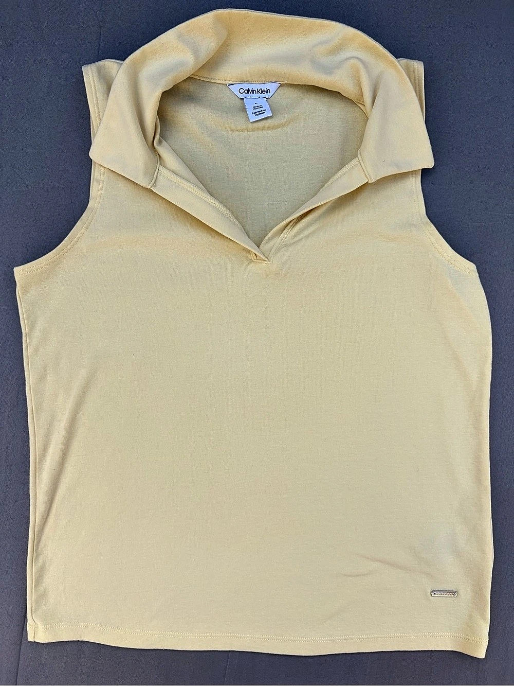Calvin Klein Sleeveless Collared Top in Yellow Size Medium